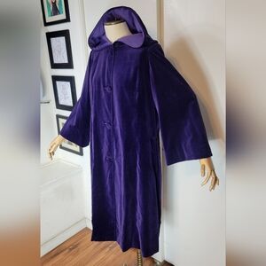 Purple Hooded Velvet Coat